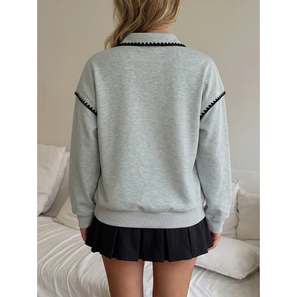 Polo Collar Dropped Shoulder Sweatshirt - Image 6