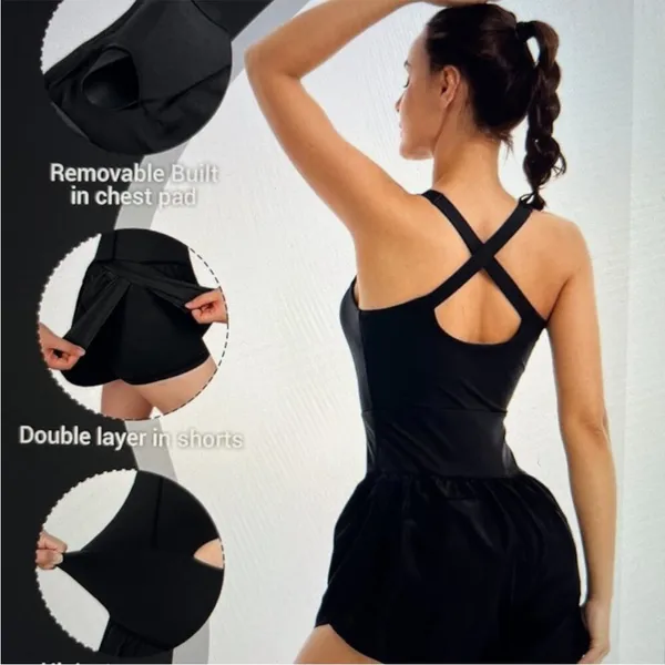 Womens New Wenlia Workout Romper Onesie with Padded Bras Sleeveless Romper - Image 3