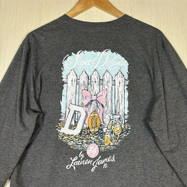 Lauren James Womens Long Sleeve T-Shirt Sz M Gray Sweet Defense‎ Football Season - Image 2