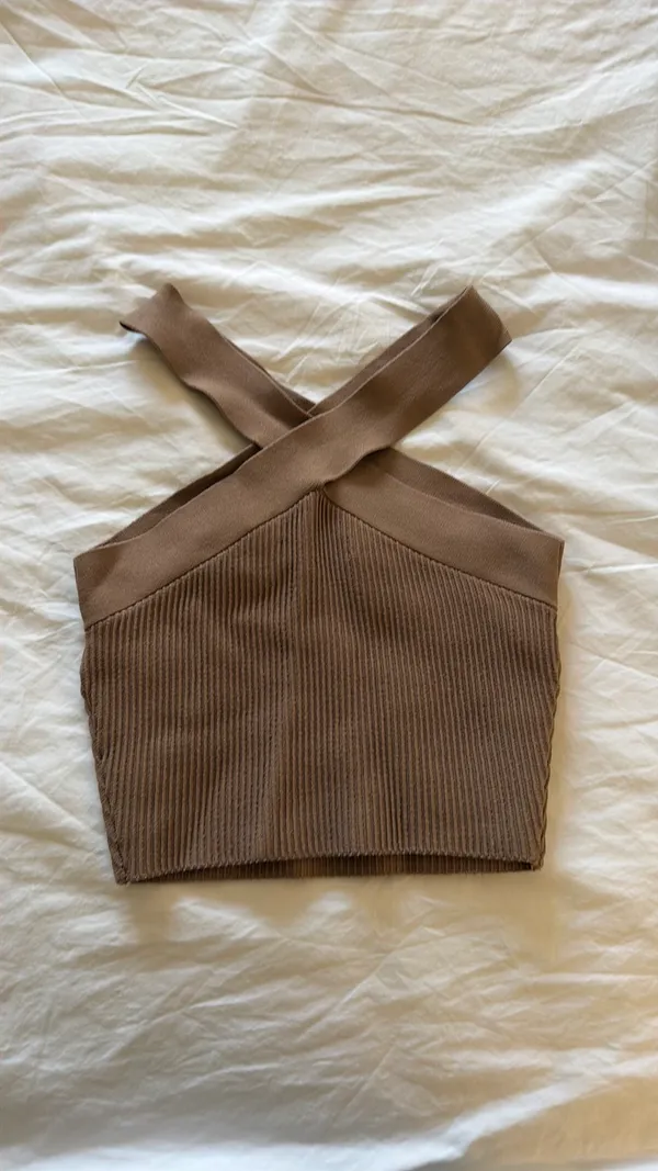 Aritzia Babaton Crop Top Light Brown XS - Image 2