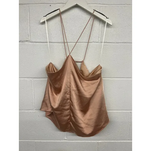 RTR Obando Sz 8 Orange tan Silky Satin Sleeveless Halter Cami Top sexy solid - Image 3