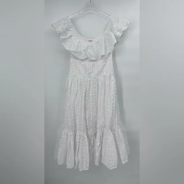 TORY BURCH White Tonal‎ Stripe Cotton Seersucker Dress Size 4 - Image 4