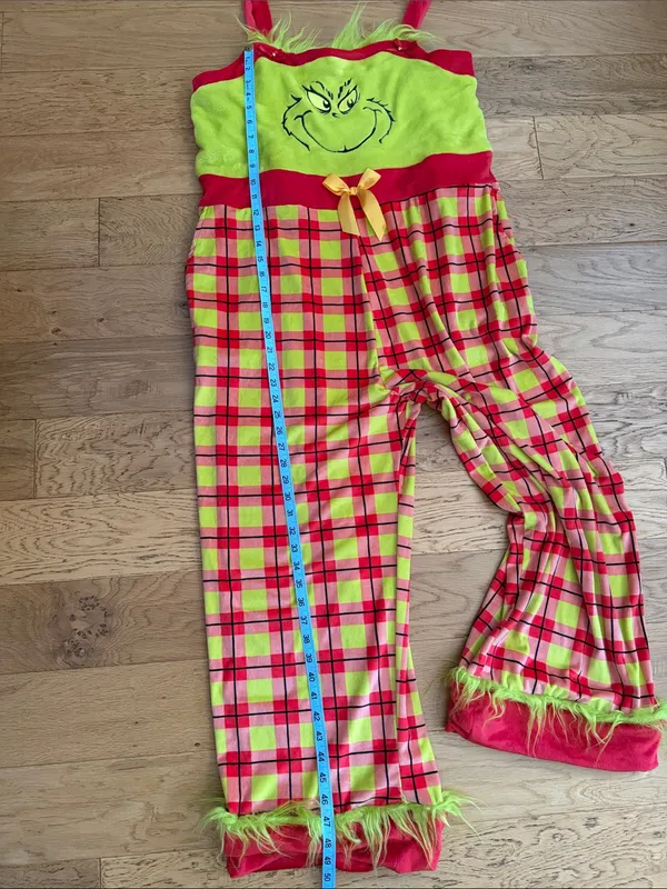 NWT - XXL (20) - Grinch Plaid Knit Pajama Set - Lime & Red - Image 6