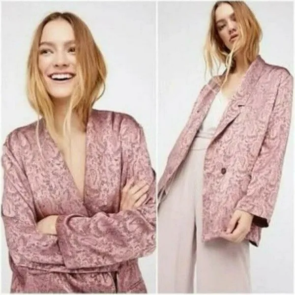Free People no longer made silky jacquard paisley long 1 button blazer jacket S - Image 2