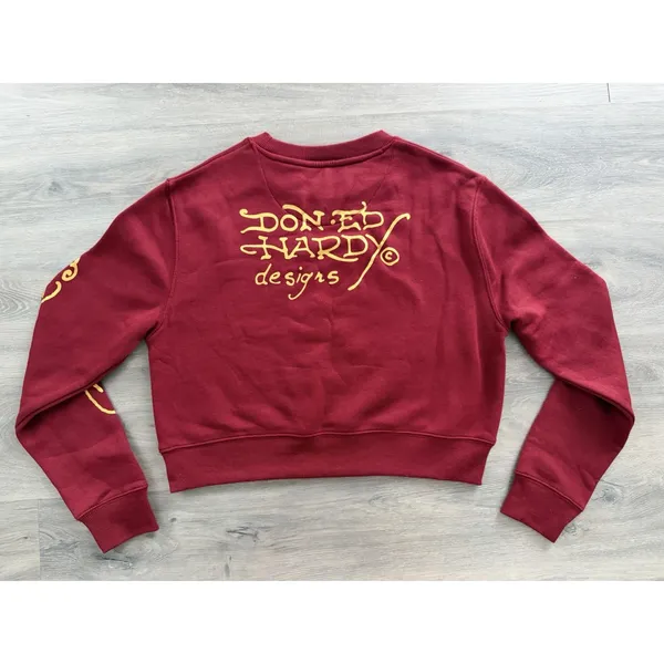 Ed Hardy Women's Medium Red True To My Love Tattoo Graphic Cropped Sweatshirt - Image 5
