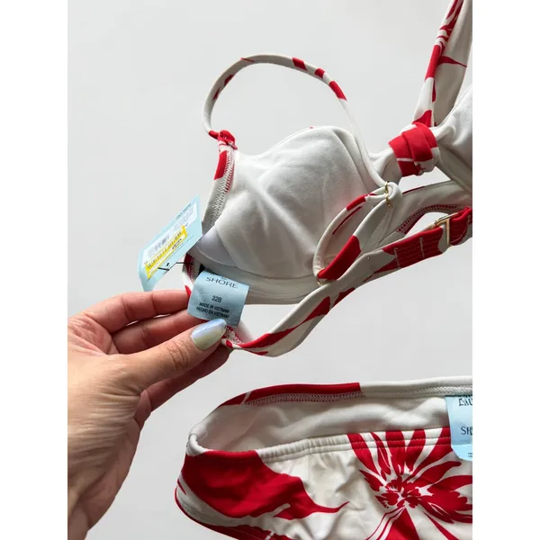 Shade & Shore Red White Floral‎ Underwire Bikini Set 32B Small NWT - Image 4