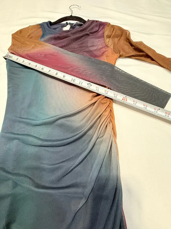 Zara Sheer Long-Sleeve Ombre Bodycon Dress - Teal Multi - Image 12