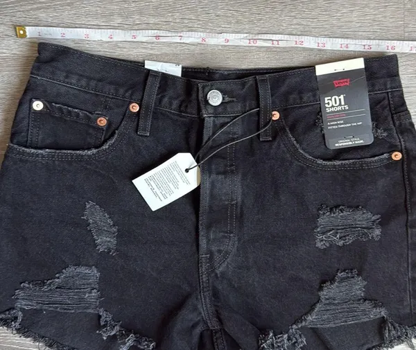 NEW Levi's 501 Black Ripped Denim Shorts 29 - Image 6