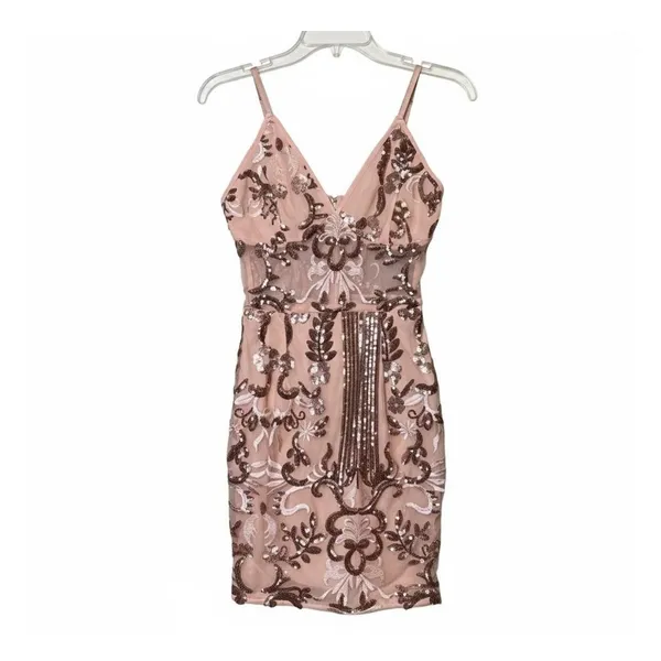 PrettyLittleThing Dress Womens 0 Pink Sequin Bodycon Mini Cocktail Party Event - Image 2