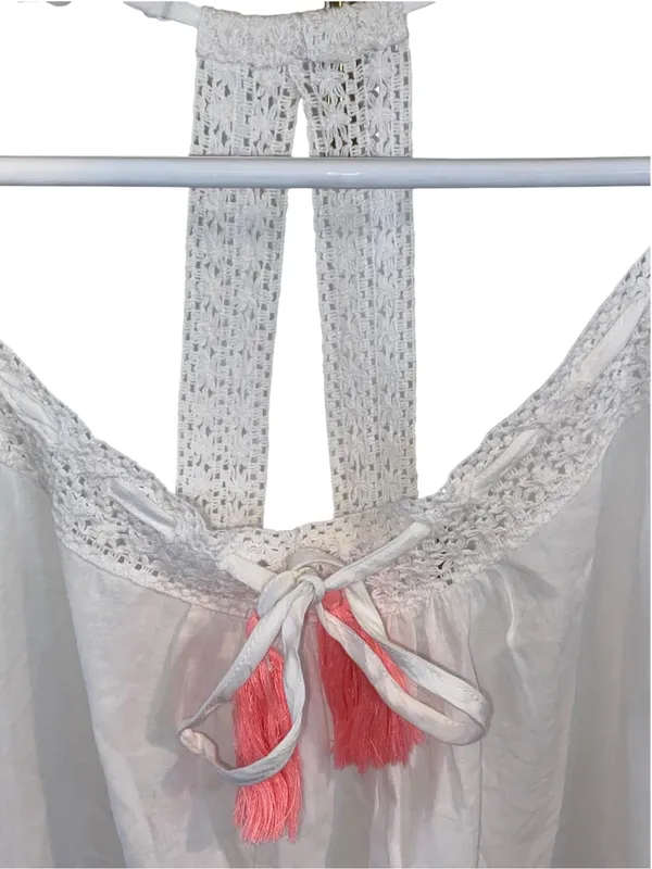Artisan NY Boho Cotton Resortwear Sundress Swim Cover-Up Pink Tassel vacation - Image 3