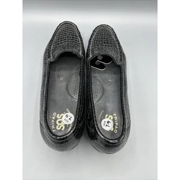 SAS Tripad Black Reptile Croc Slip‎ On Leather Loafers Comfort Women’s 7.5 - Image 4