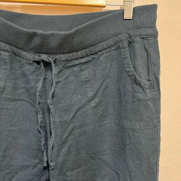 Love Tree Women Pants Linen Blend Navy Drawstring Capri Large - Image 3