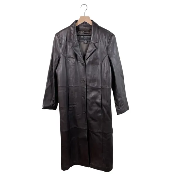 Vintage 90s Y2K Centigrade Leather Trench Coat Womens Size Medium Zip Out Lining - Image 2