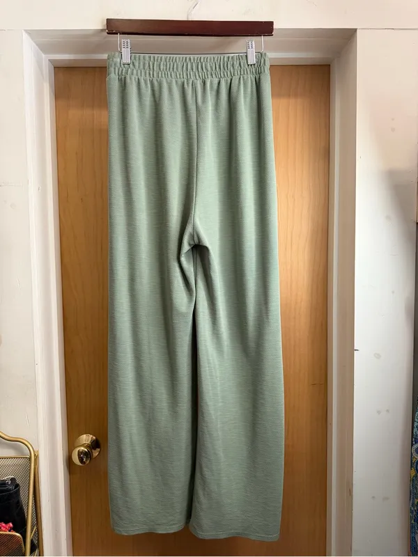 Dee Elly Olive Green Drawstring Wide Leg Pants. Size: Small - Image 4