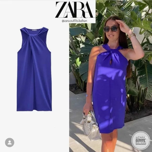 NWT Zara Royal Blue Halter Twist Neck Dress Size Large - Image 2