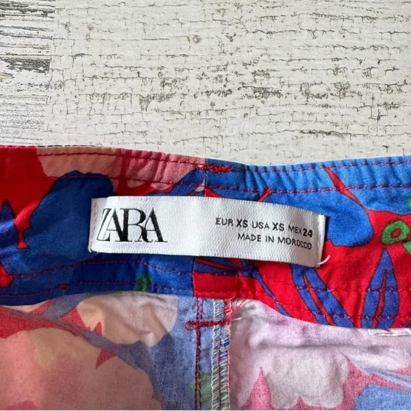 Zara Boho Floral Jogger Style Cotton‎ Lightweight TrouserPants Cropped Red Belt - Image 9
