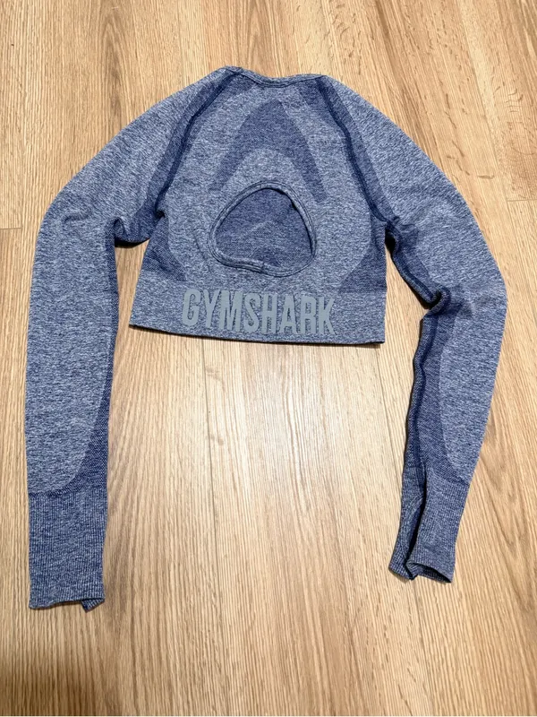 Gymshark Vital Seamless Long Sleeve Crop Top Women's S Blue Marl Thumbholes - Image 2