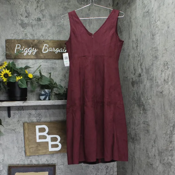 Msk Womens Petite V-Neck Fit Flare Faux Suede Dress 91699953V Merlot Purple 8P - Image 2