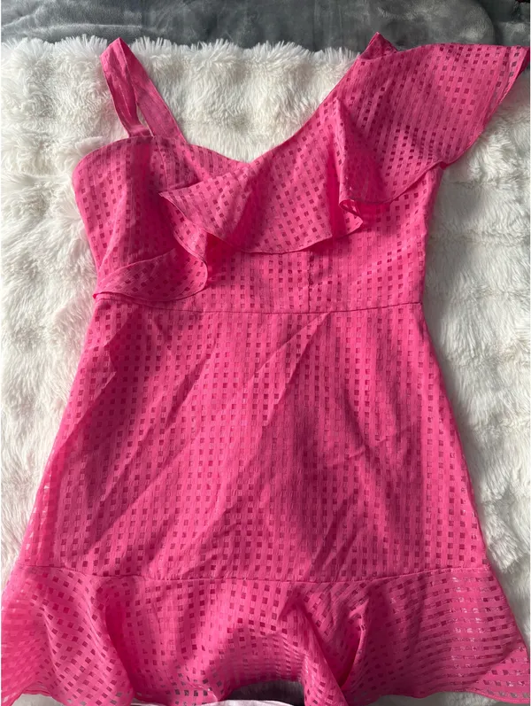 Shoefly Pink floral one shoulder dress with ruffle hem - Image 2