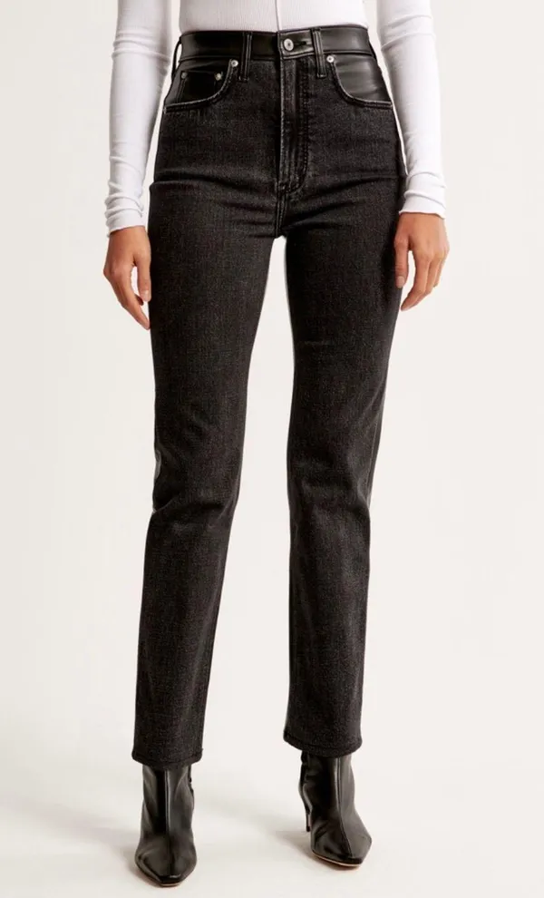 Abercrombie Mixed Fabric Ultra High Rise Ankle Straight Jean - Image 2