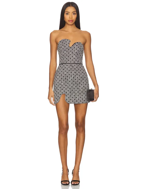 Amanda Uprichard Puzzle Strapless Mini Dress in Black Polka Dot M - Image 3