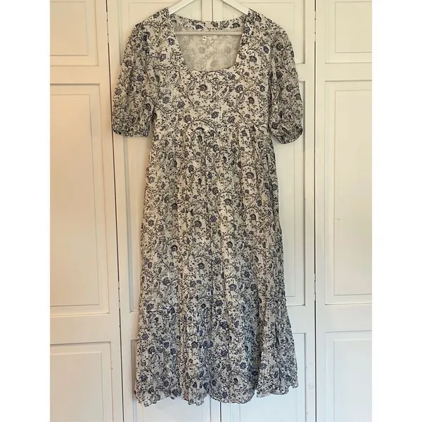 Garrie B blue floral square neck puff sleeve midi dress size M - Image 3