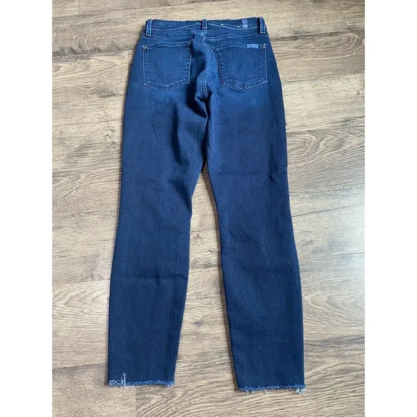 EUC Womens 7 for all mankind the high waist‎ ankle skinny jeans raw hem size 28 - Image 2