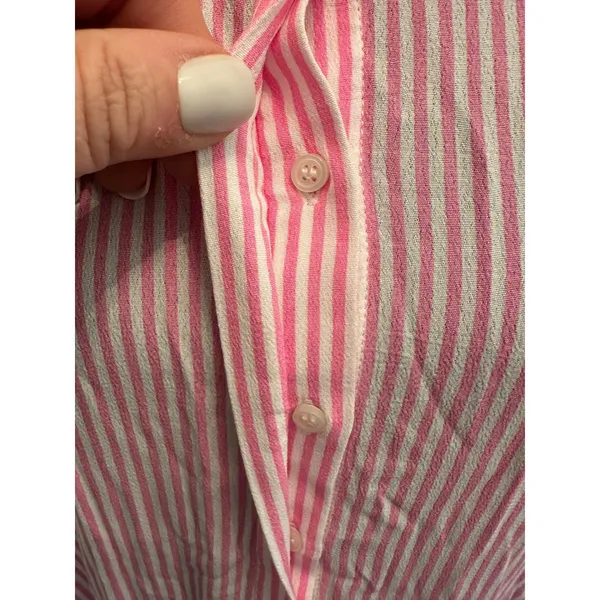 A Loves A Pink White Striped Tiered Maxi Dress Collared 3/4 Sleeve XL Preppy - Image 2