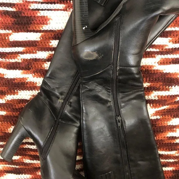 Black Subversive manmade leather knee-high boots chuny heels Gothic Grunge Retro Y2K Size 7M - Image 8