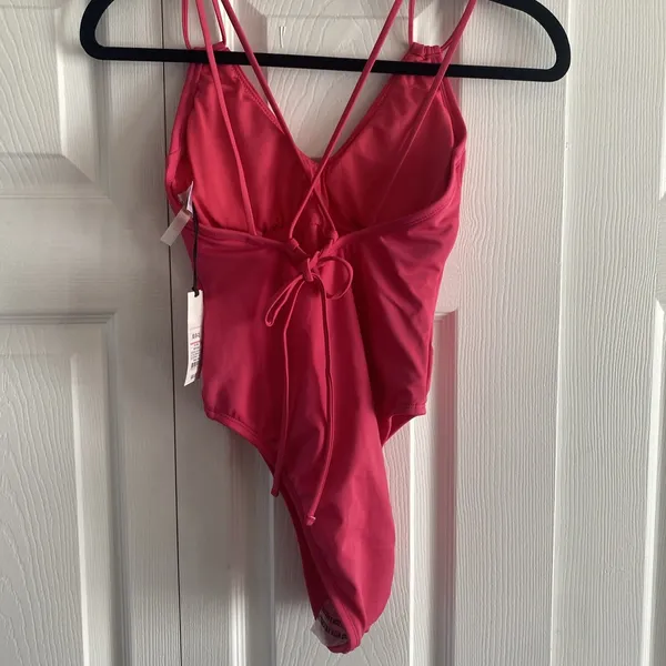Shade & Shore One Piece Swimsuit Womens Size XS Pink Strappy High Leg Ribbed NEW - Image 2