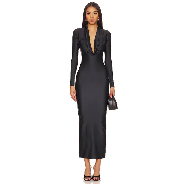 Good American Black Cowl Neck Jersey Zip Slit Dress Small NWOT - Image 2