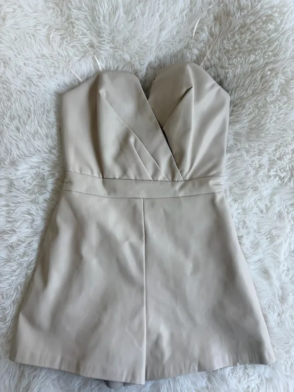 DO+BE Faux Leather Strapless Ruched Romper Style GY2171 - Image 5