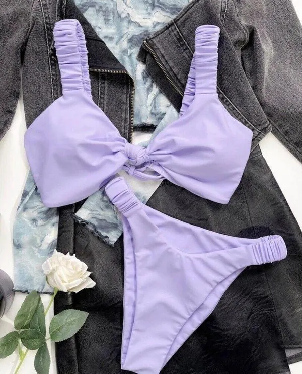 Taro purple knot ruched bikini set - Image 2