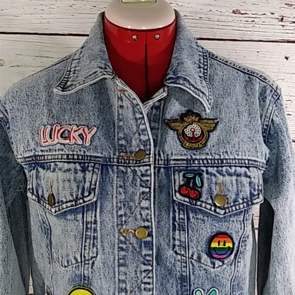 Honey Punch Patch Denim Jean Jacket Sz S - Image 6