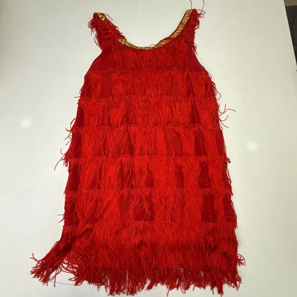 Flapper 1920s Style Red Tiered Fringe Costume Dress - Image 10