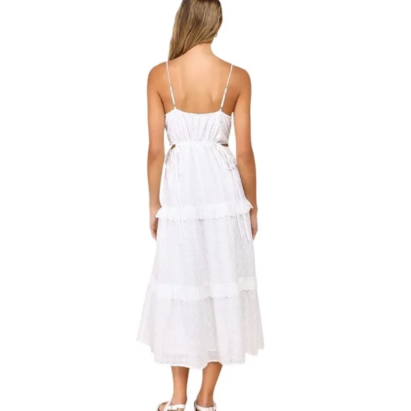 Lulus Summertime Babe White Eyelet Midi Dress NWT Medium - Image 2