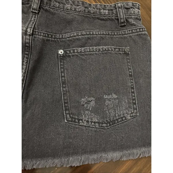Free People Distressed Black Mini Skirt Size 10 Denim - Image 6