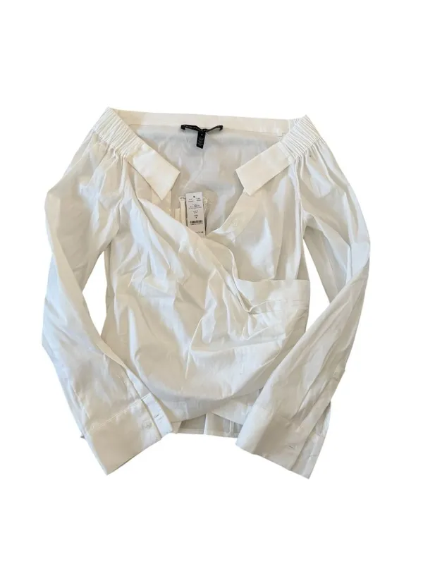 WHITE HOUSE BLACK MARKET White Off The Shoulder Poplin Top Size 0 NEW NWT - Image 6