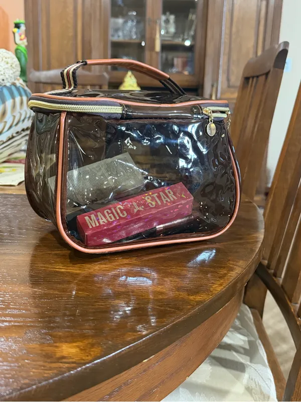 Clear Cosmetic Travel Bag with Pink Trim and Stripe Accent - Image 3