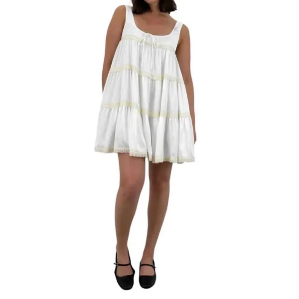 LOUCIA Tiered Lace Babydoll Dress Cottagecore romantic milkmaid festival Small - Image 8