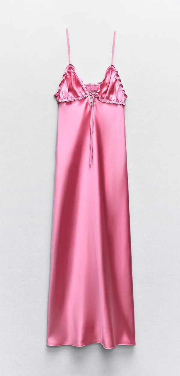 ZARA maxi dress hot satin pink lingerie style ruffled midi party Wedding cocktail Valentine’s date - Image 5