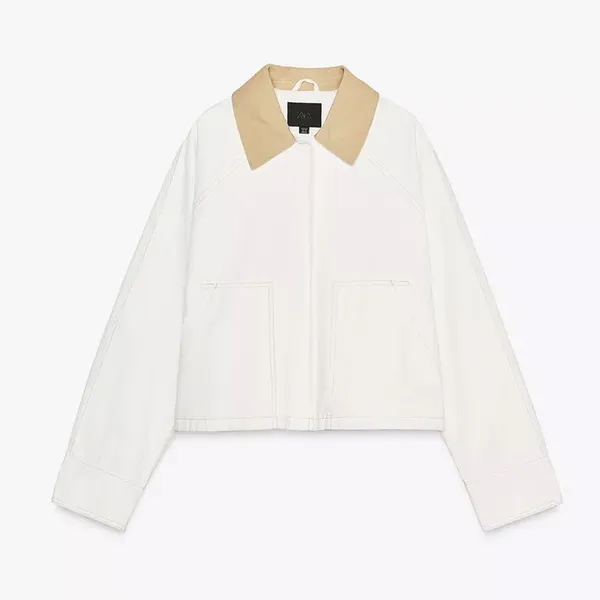 Zara Cream Zip-Up Cropped Jacket with Beige Collar - Image 6