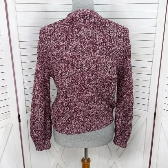 Old Navy‎ Marled Pointelle Knit V Neck Crop Cardigan Sweater Burgundy Red Small - Image 6