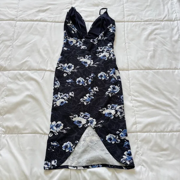 Windsor Navy Blue Floral Midi Dress V-Neck Bodycon Tulip Hem Coquette Dreamcore - Image 5