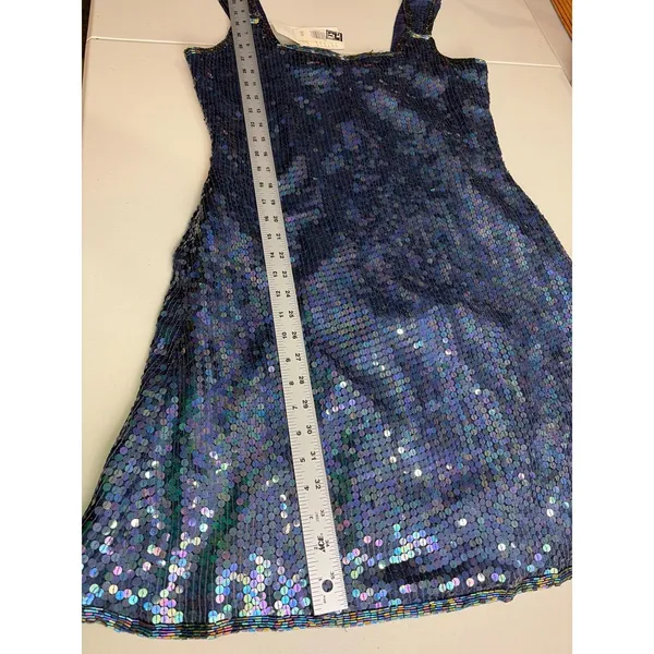 Vintage Expressions Silk Sequin Mini Dress Iridescent Blue Party Dress 12‎ - Image 16