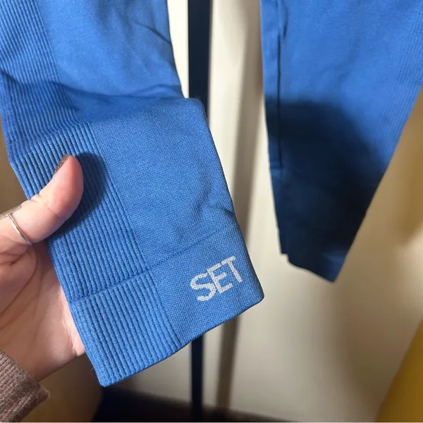SET Active Sculptflex High Rise‎ Seamless Leggings Crop Gym Yoga Blue Size M - Image 6