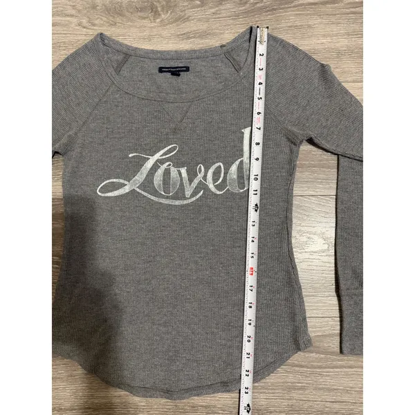 American Eagle Women Top XS Grey Loved Waffle Knit Thermal Scoop Neck Raglan Y2K - Image 7