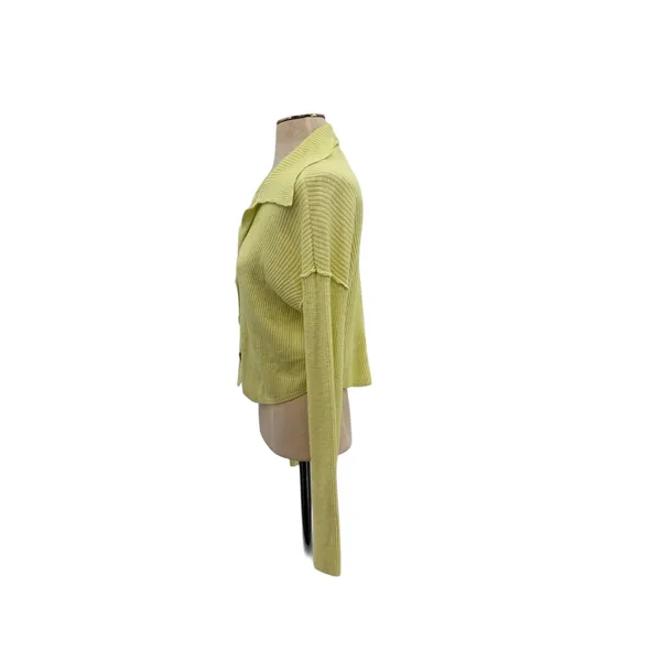 Free People Ella Cropped Cardigan Lime Green Ribbed Button Front Small‎ - Image 7