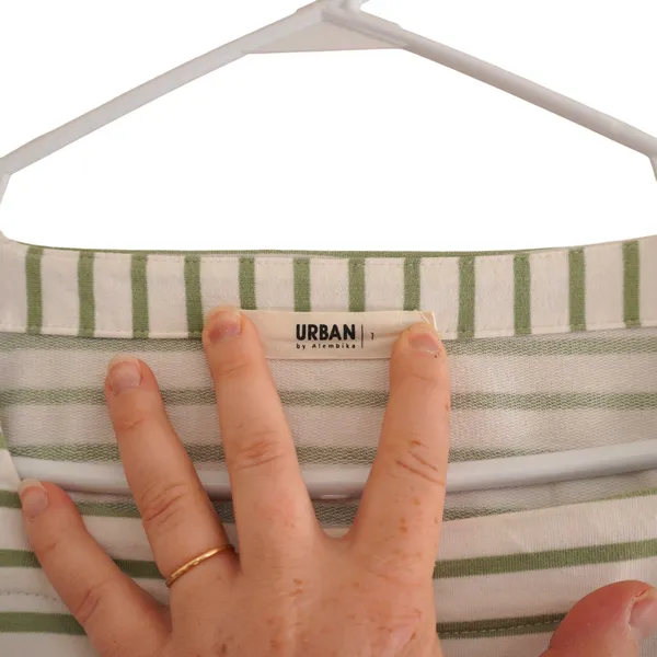 Urban by Alembika Jagger Stripe Top Sage Green White Striped Square Neck Cotton‎ - Image 6