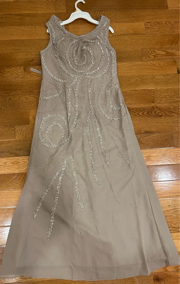 Wedding Dress Taupe/Silver& pearl Beaded Formal Gown Dress size 12 - Image 6